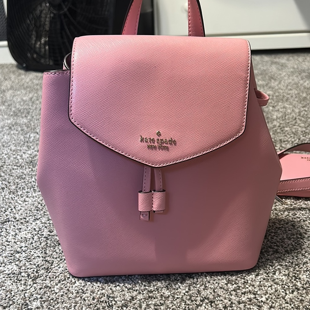 Pink leather Kate Spade backpack and matching wallet. - Picture 2 of 6